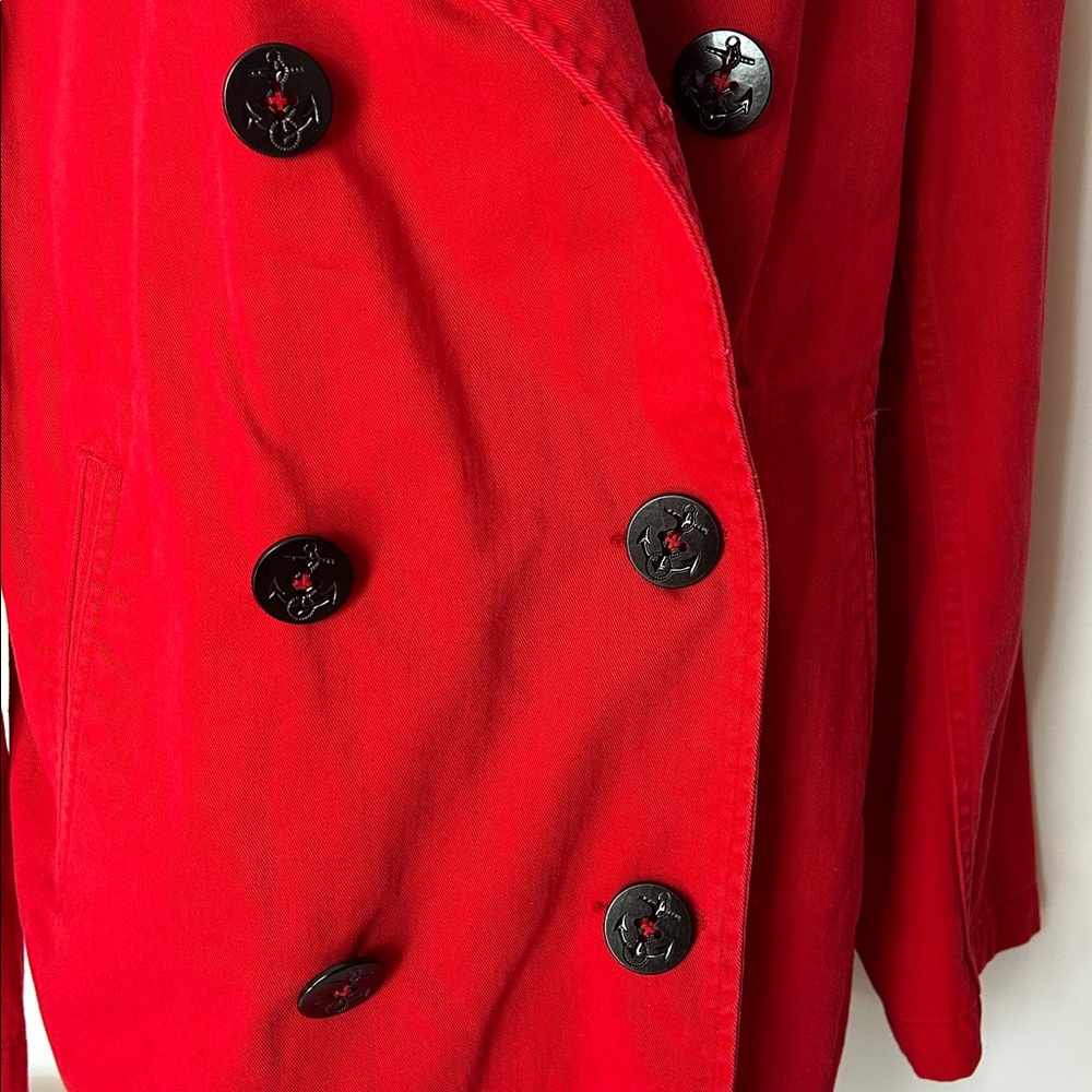 Ralph Lauren Woman’s Size Large Red Double Breasted Denim Pea Coat - Picture 11 of 12